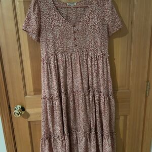 JODIFL Floral Midi Dress - Dusty Rose and White